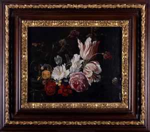 Scuola fiamminga, secolo XVII : Rose, tulipani e altri fiori  - Asta Dipinti e Disegni Antichi - Associazione Nazionale - Case d'Asta italiane