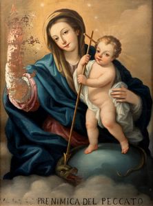 Scuola napoletana, secolo XVIII : Madonna con Bambino  - Asta Dipinti e Disegni Antichi - Associazione Nazionale - Case d'Asta italiane