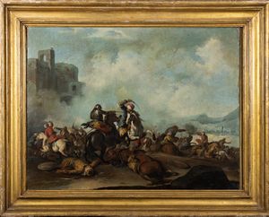 Scuola italiana, secolo XVII : Battaglia  - Asta Dipinti e Disegni Antichi - Associazione Nazionale - Case d'Asta italiane