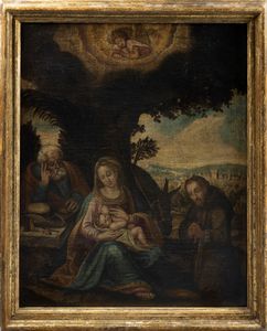Scuola italiana, secolo XVII : Sacra Famiglia con San Francesco  - Asta Dipinti e Disegni Antichi - Associazione Nazionale - Case d'Asta italiane