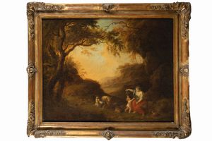 Scuola francese, secolo XVIII : Paesaggio con scena pastorale  - Asta Dipinti e Disegni Antichi - Associazione Nazionale - Case d'Asta italiane