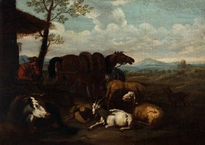 Pieter van Bloemen, detto lo Stendardo : Pastore a riposo nella campagna romana  - Asta Dipinti e Disegni Antichi - Associazione Nazionale - Case d'Asta italiane