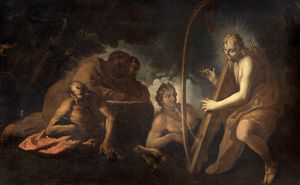 Scuola italiana, fine secolo XVII - inizi secolo XVIII - Apollo che suona l'arpa