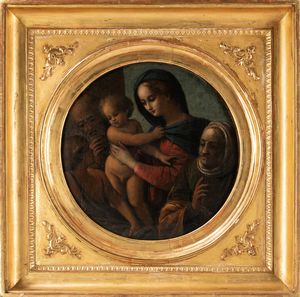 Scuola italiana, secolo XVII - Sacra Famiglia con San Giovannino e Sant'Anna