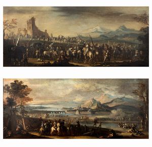 Scuola emiliana, fine secolo XVII - inizio secolo XVIII - Due scene di battaglia, en pendant