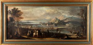 Scuola emiliana, fine secolo XVII - inizio secolo XVIII : Due scene di battaglia, en pendant  - Asta Dipinti e Disegni Antichi - Associazione Nazionale - Case d'Asta italiane