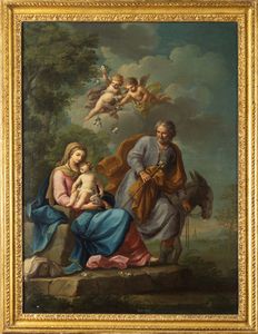 Scuola romana, seconda metà del secolo XVII : Riposo durante la Fuga in Egitto  - Asta Dipinti e Disegni Antichi - Associazione Nazionale - Case d'Asta italiane