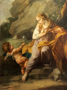 Scuola emiliana, fine secolo XVII - inizio secolo XVIII - Maddalena penitente con angioletto