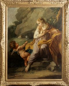 Scuola emiliana, fine secolo XVII - inizio secolo XVIII : Maddalena penitente con angioletto  - Asta Dipinti e Disegni Antichi - Associazione Nazionale - Case d'Asta italiane