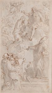 Scuola napoletana, secolo XVIII : Incoronazione della Vergine (recto); Madonna con Bambino, San Domenico e Santa Caterina da Siena (verso)  - Asta Dipinti e Disegni Antichi - Associazione Nazionale - Case d'Asta italiane