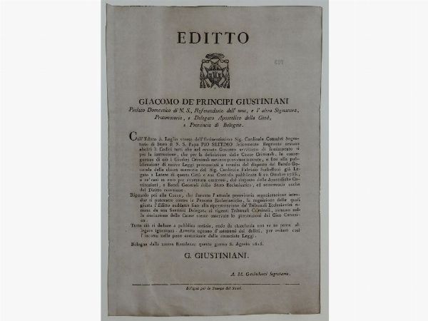 Antico editto  - Asta Arredi e Dipinti da una dimora della Val d'Elsa - Lotti 1-303 - Associazione Nazionale - Case d'Asta italiane