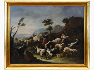 Philipp Peter Roos detto Rosa Da Tivoli - Paesaggio montano con pastori e armenti