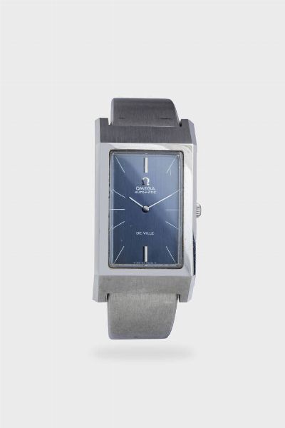 Mod. De Ville, ref.155005, anni '70<BR>50x27 mm<BR>Cassa di forma, in acciaio, con fondello a pressione. Quadrante antracite con indici geometrici serigrafati. Bracciale in acciaio rigido ref.1219\161<BR>Movimento a carica automatica cal.711  - Asta Orologi  - Associazione Nazionale - Case d'Asta italiane