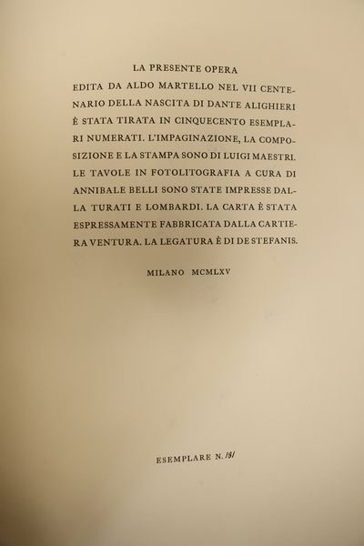 DANTE ALIGHIERI : La Divina Commedia  - Asta La casa classica. Stile intramontabile - Associazione Nazionale - Case d'Asta italiane
