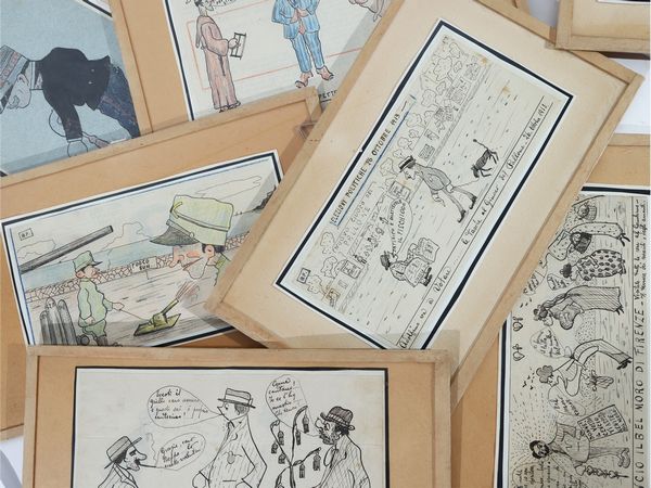 Raccolta di trenta bozzetti dalla rivista La Pipa, Firenze, 1913  - Asta La casa classica. Stile intramontabile - Associazione Nazionale - Case d'Asta italiane