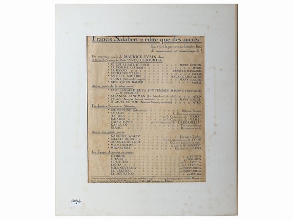 Spartito musicale di Maurice Chevalier - Avec le sourire  - Asta La casa classica. Stile intramontabile - Associazione Nazionale - Case d'Asta italiane
