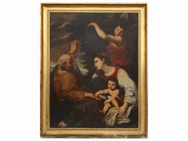 SCUOLA ROMANA : Riposo durante la fuga in Egitto e miracolo della palma piegata  - Asta La casa classica. Stile intramontabile - Associazione Nazionale - Case d'Asta italiane