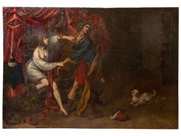 Bottega di Giovanni Bilivert : Giuseppe e la moglie di Putifarre, da Giovanni Bilivert  - Asta La casa classica. Stile intramontabile - Associazione Nazionale - Case d'Asta italiane