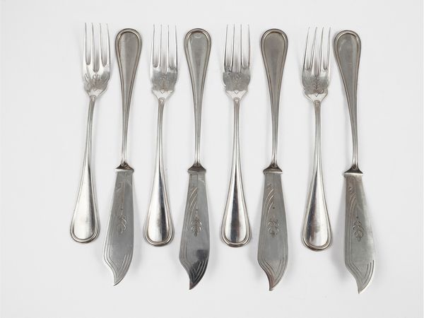 Servizio di posate da pesce in argento  - Asta La casa classica. Stile intramontabile - Associazione Nazionale - Case d'Asta italiane