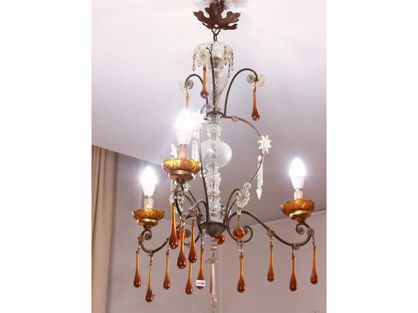 Lampadario in metallo e vetro incolore  - Asta La casa classica. Stile intramontabile - Associazione Nazionale - Case d'Asta italiane