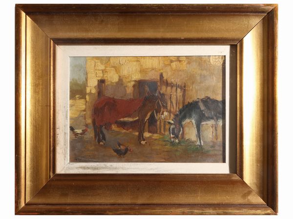 Giuseppe Comparini : Sorcio di aia con ciuchini e galline  - Asta La casa classica. Stile intramontabile - Associazione Nazionale - Case d'Asta italiane