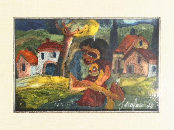 Giuseppe Serafini : Personaggi in un paesaggio 1978  - Asta La casa classica. Stile intramontabile - Associazione Nazionale - Case d'Asta italiane