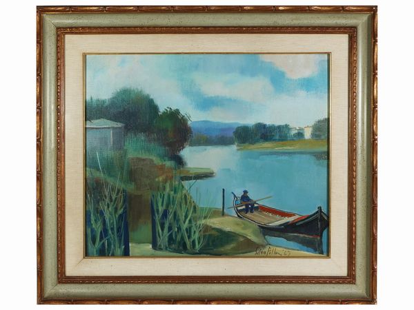 Silvio Polloni : Barcaiolo sull' Arno, 1967  - Asta La casa classica. Stile intramontabile - Associazione Nazionale - Case d'Asta italiane