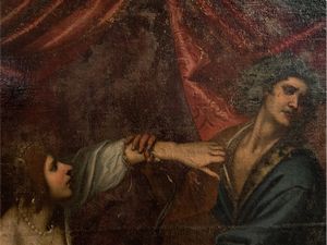 Bottega di Giovanni Bilivert : Giuseppe e la moglie di Putifarre, da Giovanni Bilivert  - Asta La casa classica. Stile intramontabile - Associazione Nazionale - Case d'Asta italiane