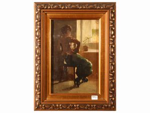 Vittorio Borriello - Veduta di interno con personaggio femminile 1919