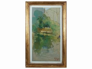 Francesco Pagliazzi - Paesaggio lacustre con figura