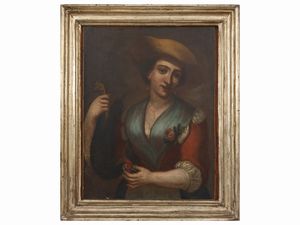 Scuola veneta del XVIII secolo - Ragazza con gallina