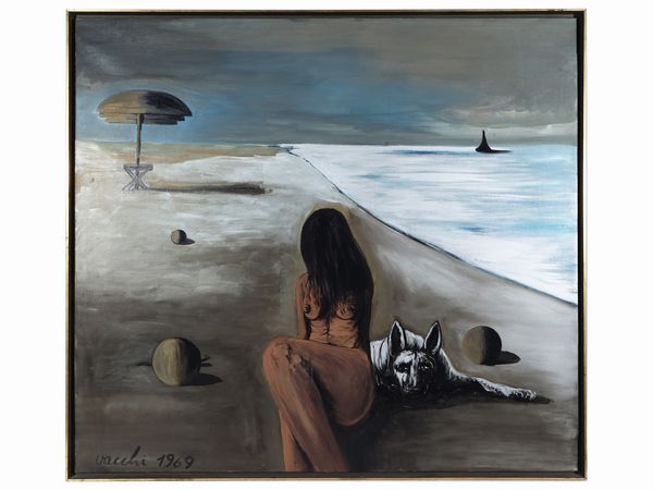 Sergio Vacchi : La spiaggia della venere nera 1969  - Asta Arte Moderna e Contemporanea - Associazione Nazionale - Case d'Asta italiane