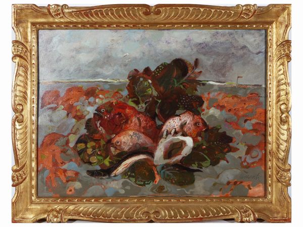 Antonio Possenti : Natura morta con pesci  - Asta Arte Moderna e Contemporanea - Associazione Nazionale - Case d'Asta italiane