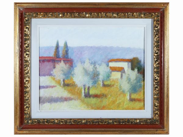 Dino Migliorini : Veduta di campagna con case  - Asta Arte Moderna e Contemporanea - Associazione Nazionale - Case d'Asta italiane