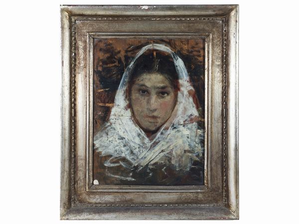 Mosè Bianchi attribuito : Ritratto di ciociara  - Asta Arte Moderna e Contemporanea - Associazione Nazionale - Case d'Asta italiane