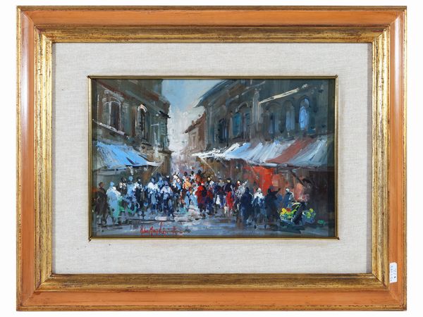 Norberto Martini : Mercatino - Acorcio di piazza con personaggi  - Asta Arte Moderna e Contemporanea - Associazione Nazionale - Case d'Asta italiane
