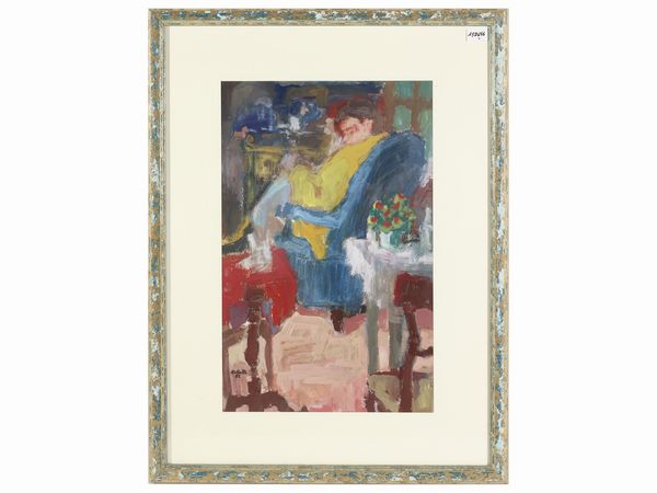 Orlando Di Collalto : Veduta d'interno con figura 1952  - Asta Arte Moderna e Contemporanea - Associazione Nazionale - Case d'Asta italiane