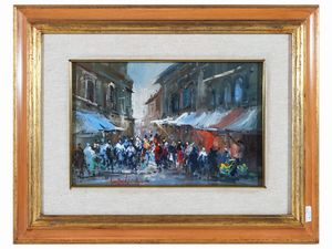 Norberto Martini - Mercatino - Acorcio di piazza con personaggi