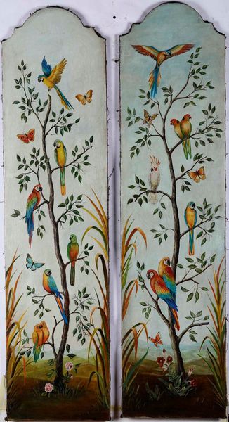 Scuola veneta del XIX secolo Coppia di pannelli con pappagallini sui rami  - Asta Dipinti Antichi - Associazione Nazionale - Case d'Asta italiane