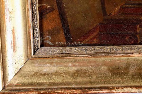 Julien Renevier : Interno di biblioteca Abbazia della Verna  - Asta Dipinti Antichi - Associazione Nazionale - Case d'Asta italiane