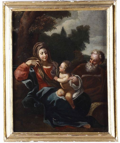 Scuola del XVII secolo Riposo durante la fuga in Egitto  - Asta Dipinti Antichi - Associazione Nazionale - Case d'Asta italiane