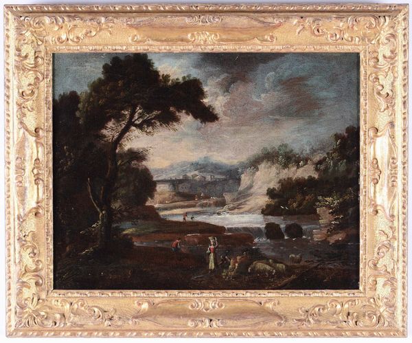 Scuola del XVIII secolo Paesaggi con contadini e pastori  - Asta Dipinti Antichi - Associazione Nazionale - Case d'Asta italiane