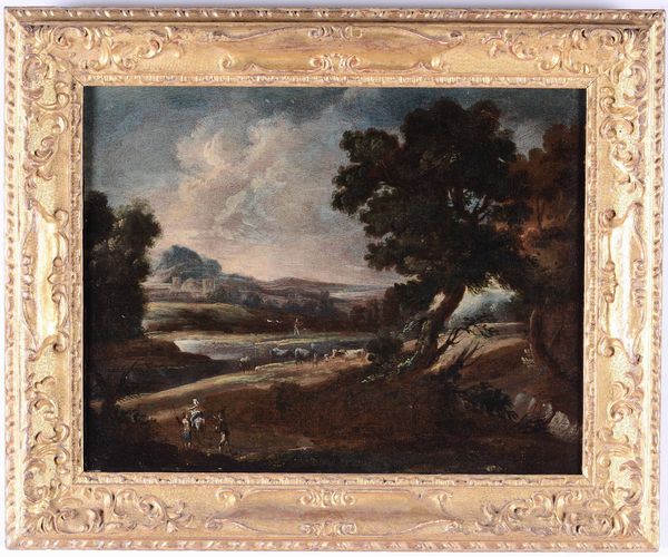 Scuola del XVIII secolo Paesaggi con contadini e pastori  - Asta Dipinti Antichi - Associazione Nazionale - Case d'Asta italiane