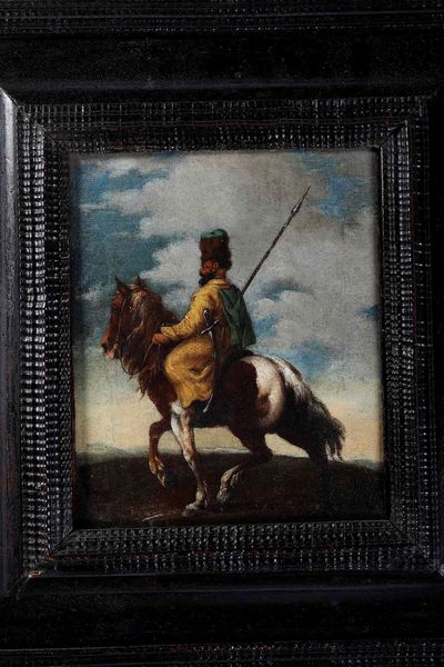 Scuola del XVIII secolo Figura a cavallo in veste orientale  - Asta Dipinti Antichi - Associazione Nazionale - Case d'Asta italiane