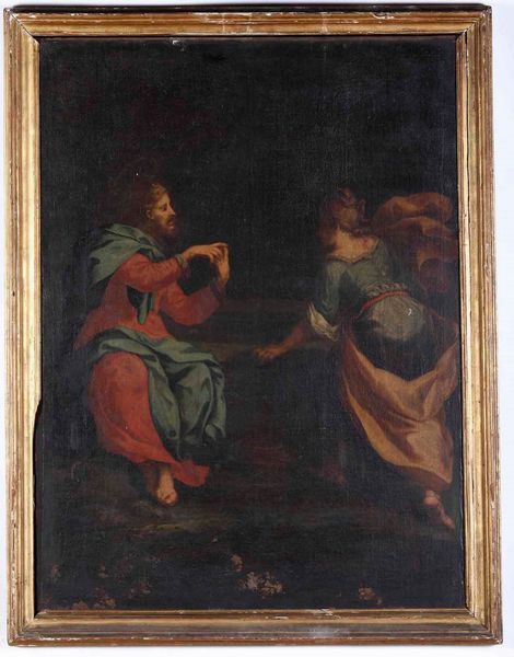 Scuola del XVII secolo Cristo e la Samaritana al pozzo  - Asta Dipinti Antichi - Associazione Nazionale - Case d'Asta italiane