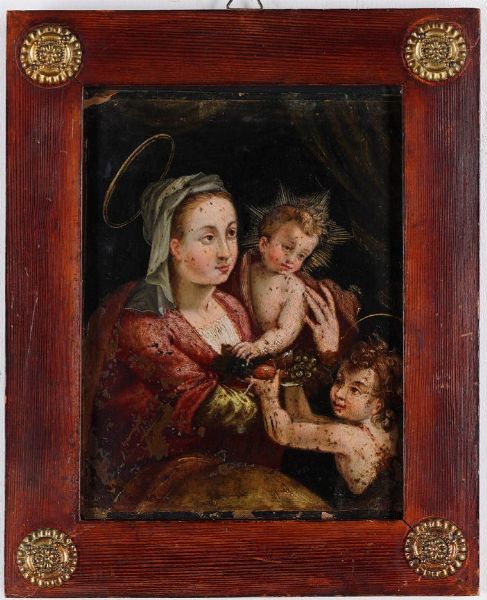 Scuola del XVII secolo Madonna con Bambino e San Giovannino  - Asta Dipinti Antichi - Associazione Nazionale - Case d'Asta italiane