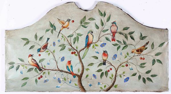 Scuola veneta del XIX secolo Coppia di pannelli con pappagallini sui rami  - Asta Dipinti Antichi - Associazione Nazionale - Case d'Asta italiane