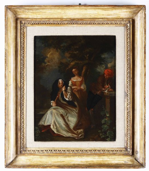Scuola del XVIII secolo Figure in giardino  - Asta Dipinti Antichi - Associazione Nazionale - Case d'Asta italiane