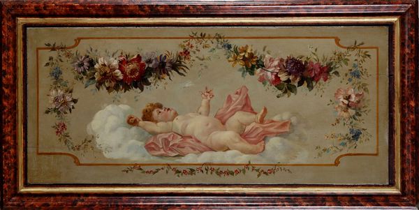 Scuola del XIX secolo Figure di amorini con ghirlande i fiori  - Asta Dipinti Antichi - Associazione Nazionale - Case d'Asta italiane