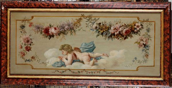 Scuola del XIX secolo Figure di amorini con ghirlande i fiori  - Asta Dipinti Antichi - Associazione Nazionale - Case d'Asta italiane